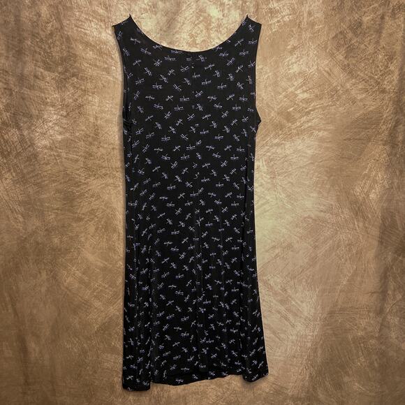 Vintage 90s Glitter Dragonfly Shift Dress Above Knee Midi Black Sleeveless Indie - Picture 2 of 8